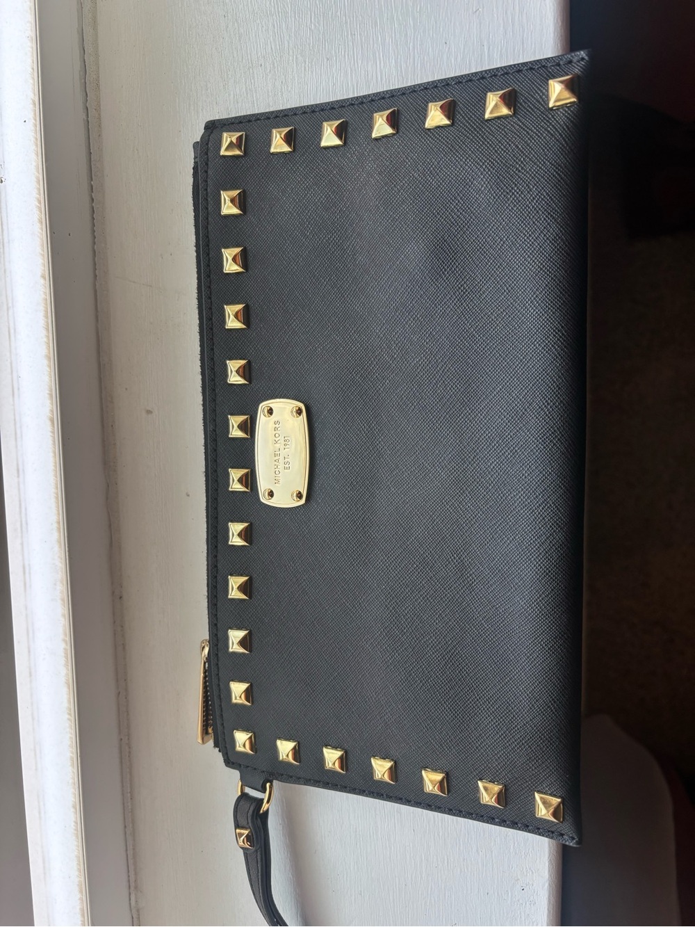 Michael Kors Black Saffiano Clutch with Gold Studs